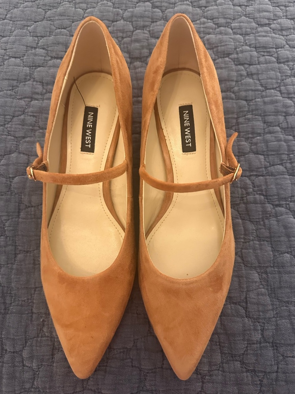 Nine West Tan Suede Mary Jane Pointed Pumps with Strap